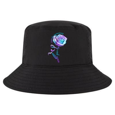 Never Give Up Suicide Awareness Ribbon Rose Cool Comfort Performance Bucket Hat