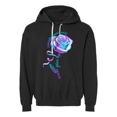 Never Give Up Suicide Awareness Ribbon Rose Garment-Dyed Fleece Hoodie