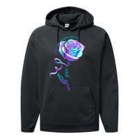 Never Give Up Suicide Awareness Ribbon Rose Performance Fleece Hoodie