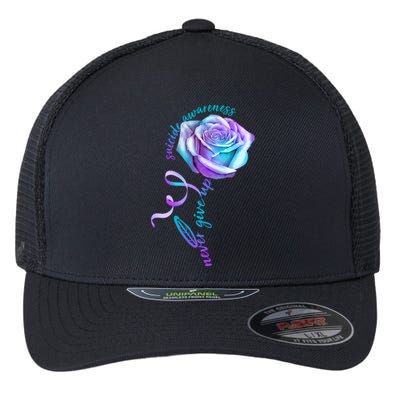 Never Give Up Suicide Awareness Ribbon Rose Flexfit Unipanel Trucker Cap