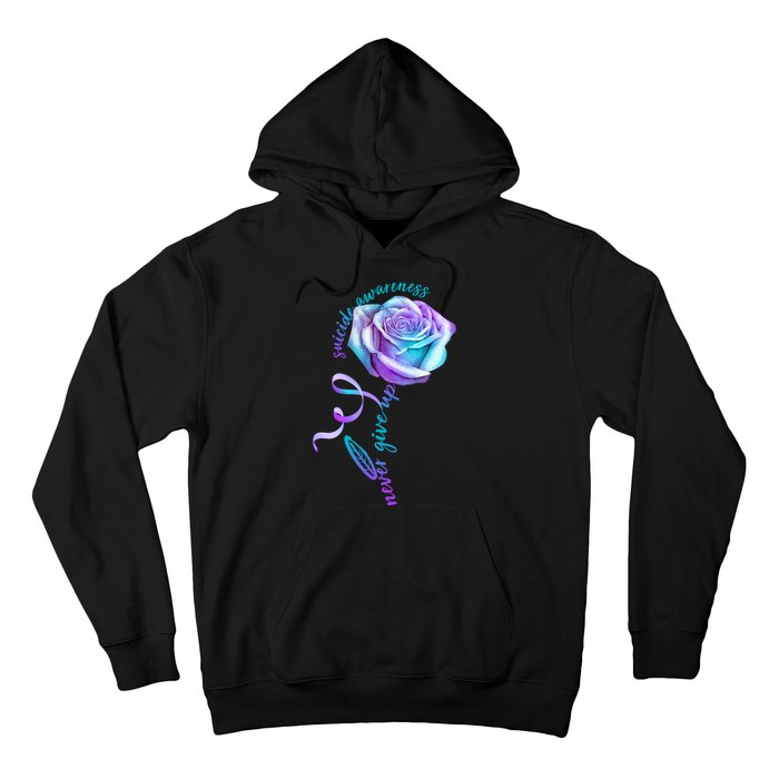 Never Give Up Suicide Awareness Ribbon Rose Hoodie