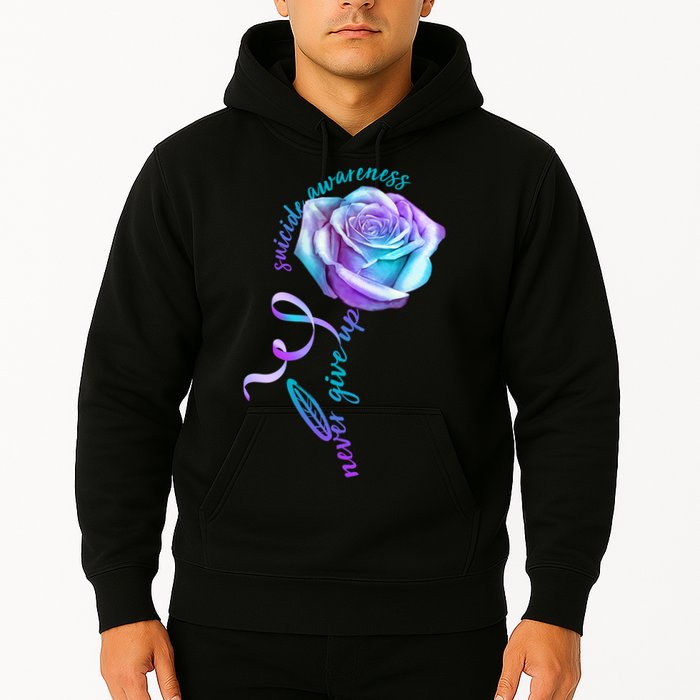 Never Give Up Suicide Awareness Ribbon Rose Hoodie