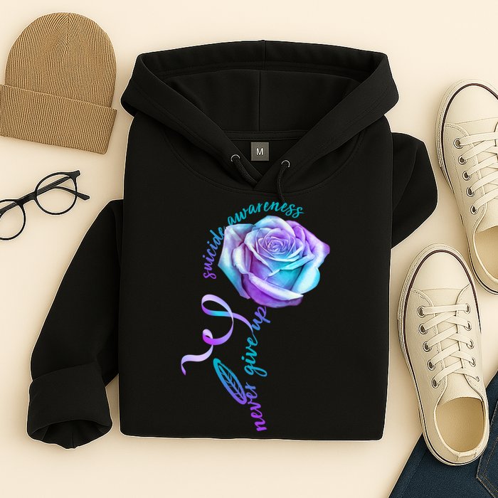 Never Give Up Suicide Awareness Ribbon Rose Hoodie