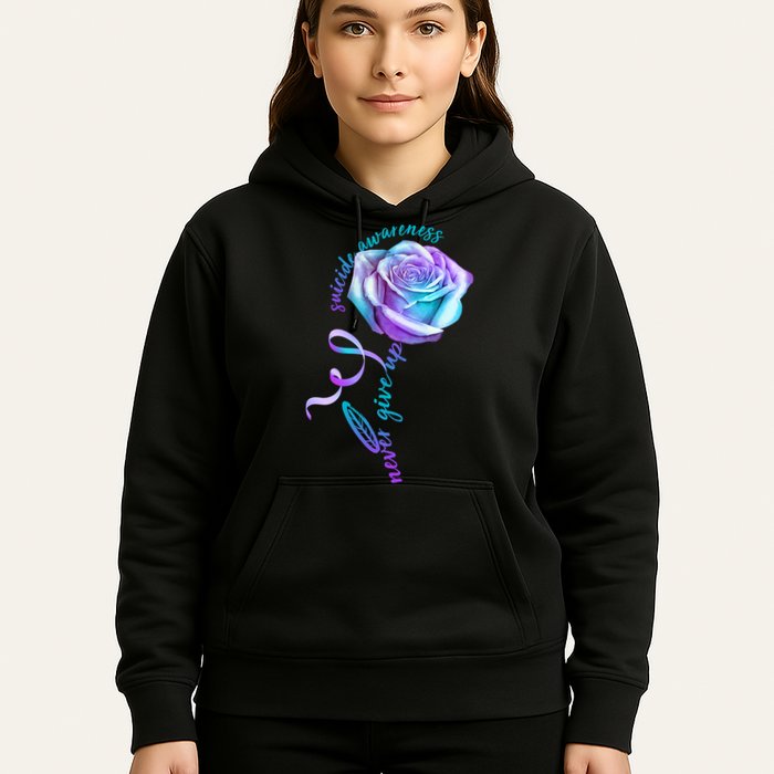 Never Give Up Suicide Awareness Ribbon Rose Hoodie