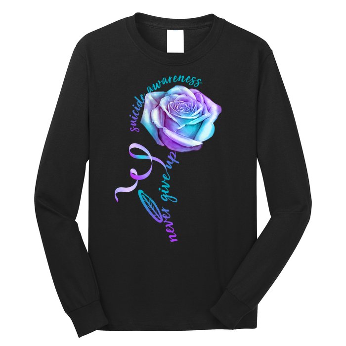 Never Give Up Suicide Awareness Ribbon Rose Long Sleeve Shirt