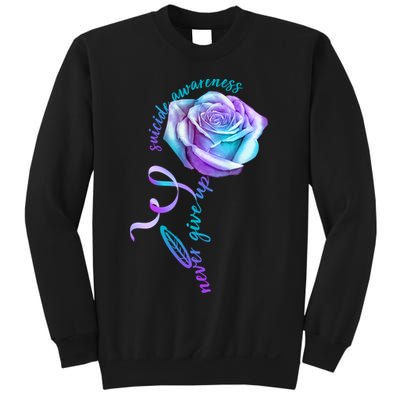Never Give Up Suicide Awareness Ribbon Rose Sweatshirt