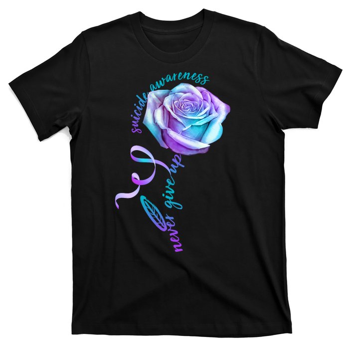 Never Give Up Suicide Awareness Ribbon Rose T-Shirt