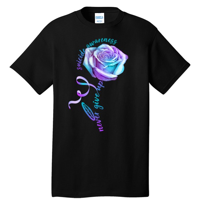 Never Give Up Suicide Awareness Ribbon Rose Tall T-Shirt