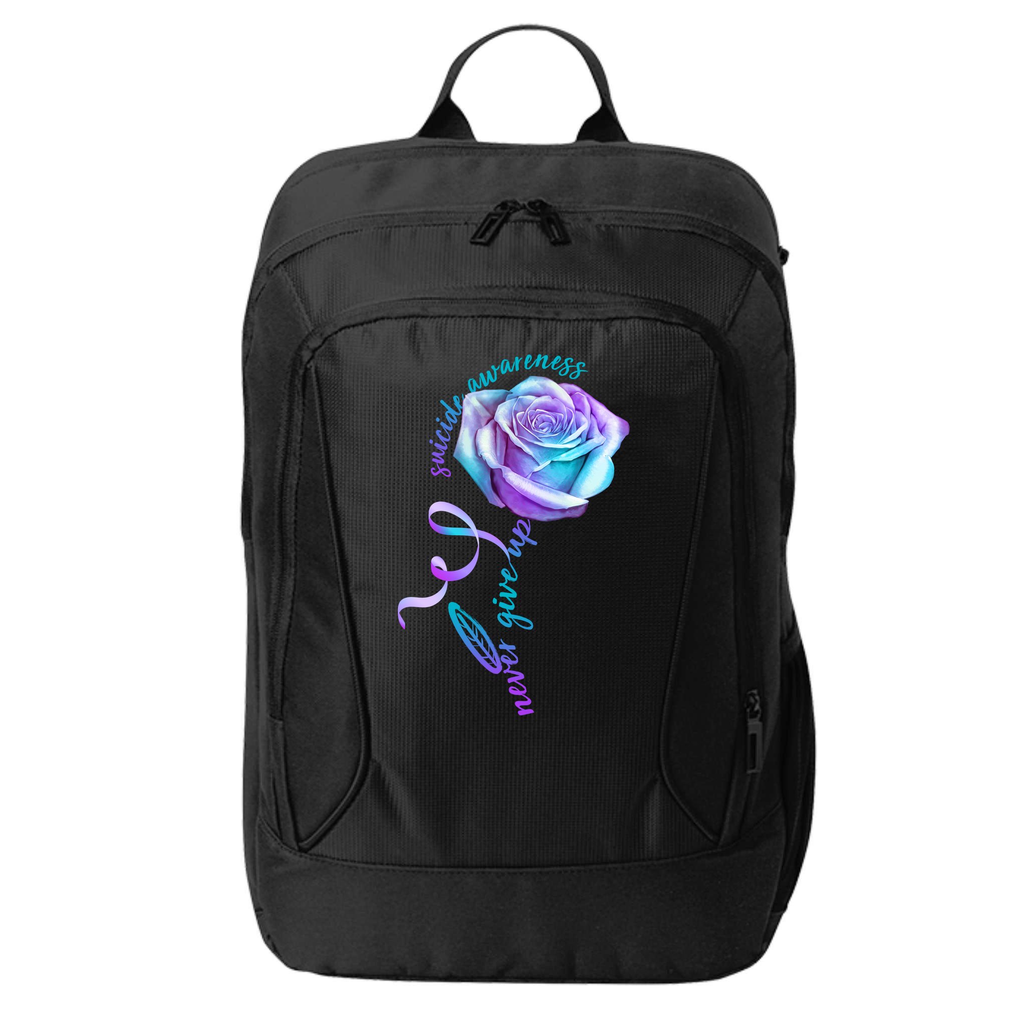 Never Give Up Suicide Awareness Ribbon Rose City Backpack