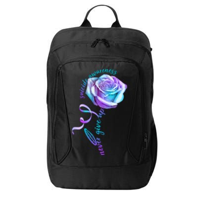 Never Give Up Suicide Awareness Ribbon Rose City Backpack