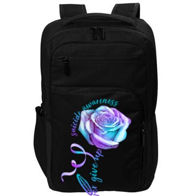 Never Give Up Suicide Awareness Ribbon Rose Impact Tech Backpack