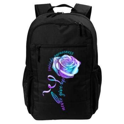 Never Give Up Suicide Awareness Ribbon Rose Daily Commute Backpack