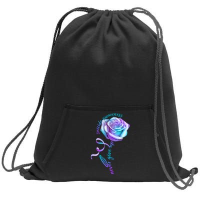 Never Give Up Suicide Awareness Ribbon Rose Sweatshirt Cinch Pack Bag