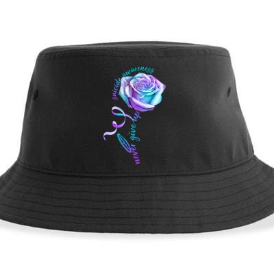 Never Give Up Suicide Awareness Ribbon Rose Sustainable Bucket Hat