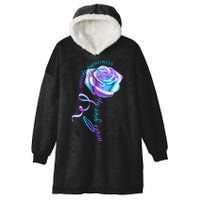 Never Give Up Suicide Awareness Ribbon Rose Hooded Wearable Blanket