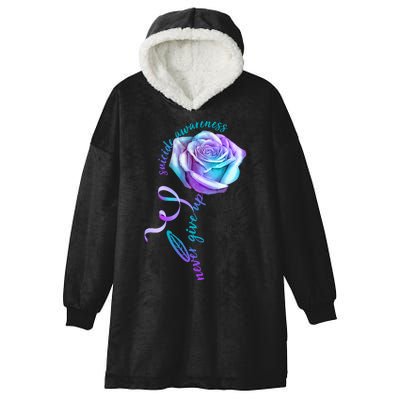 Never Give Up Suicide Awareness Ribbon Rose Hooded Wearable Blanket