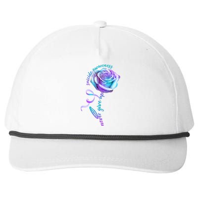 Never Give Up Suicide Awareness Ribbon Rose Snapback Five-Panel Rope Hat