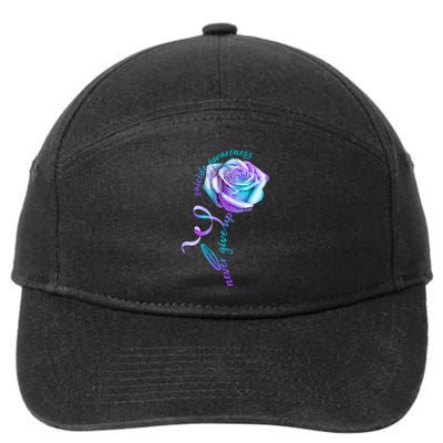 Never Give Up Suicide Awareness Ribbon Rose 7-Panel Snapback Hat