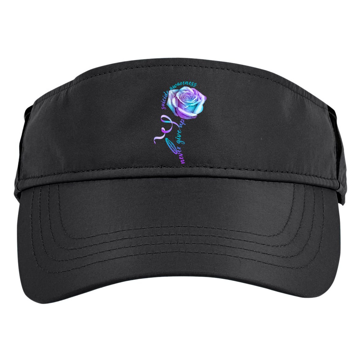 Never Give Up Suicide Awareness Ribbon Rose Adult Drive Performance Visor