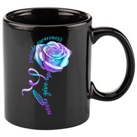 Never Give Up Suicide Awareness Ribbon Rose 11oz C Handle Ceramic Mug