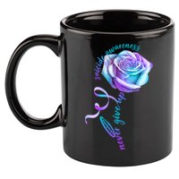 Never Give Up Suicide Awareness Ribbon Rose 11oz C Handle Ceramic Mug
