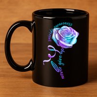 Never Give Up Suicide Awareness Ribbon Rose 11oz C Handle Ceramic Mug