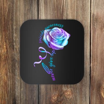 Never Give Up Suicide Awareness Ribbon Rose Coaster