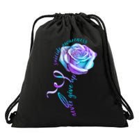 Never Give Up Suicide Awareness Ribbon Rose Drawstring Bag