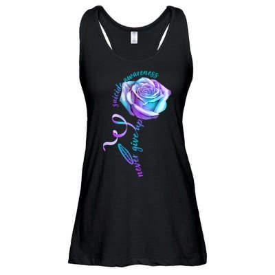 Never Give Up Suicide Awareness Ribbon Rose Ladies Essential Flowy Tank