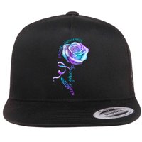 Never Give Up Suicide Awareness Ribbon Rose Flat Bill Trucker Hat