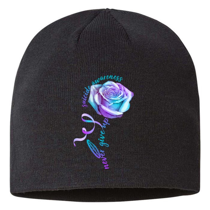 Never Give Up Suicide Awareness Ribbon Rose Sustainable Beanie