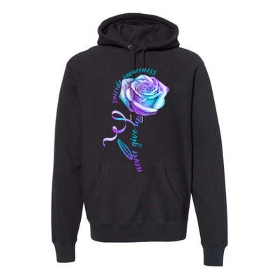 Never Give Up Suicide Awareness Ribbon Rose Premium Hoodie