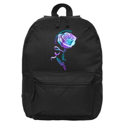 Never Give Up Suicide Awareness Ribbon Rose 16 in Basic Backpack