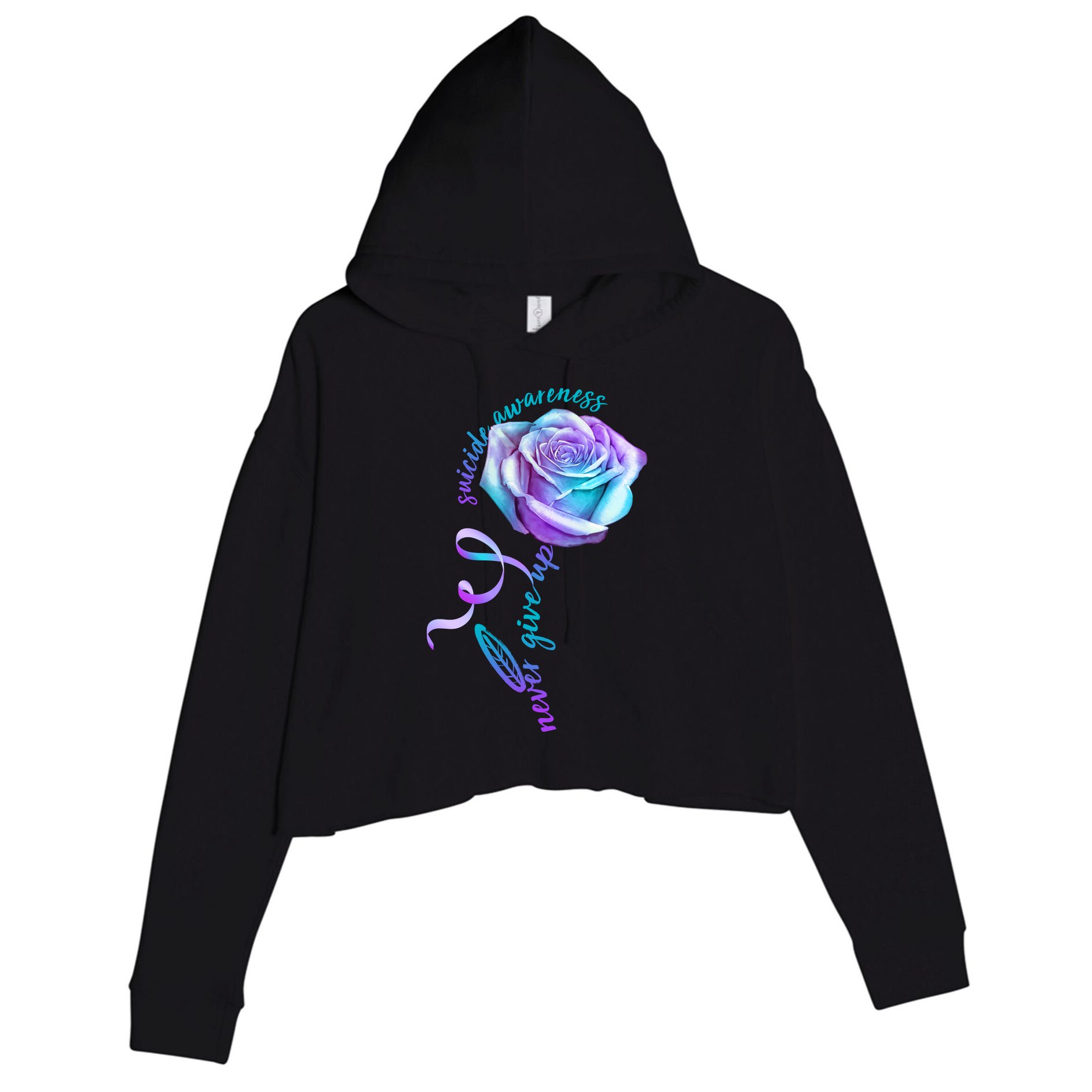 Never Give Up Suicide Awareness Ribbon Rose Crop Fleece Hoodie