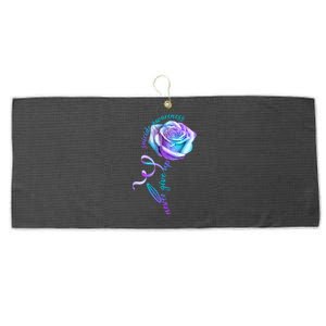 Never Give Up Suicide Awareness Ribbon Rose Large Microfiber Waffle Golf Towel