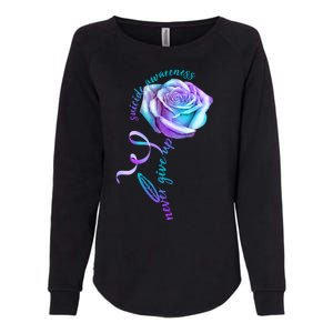 Never Give Up Suicide Awareness Ribbon Rose Womens California Wash Sweatshirt