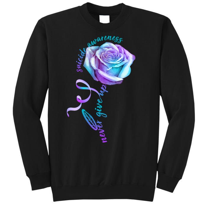 Never Give Up Suicide Awareness Ribbon Rose Tall Sweatshirt