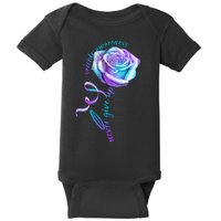 Never Give Up Suicide Awareness Ribbon Rose Baby Bodysuit