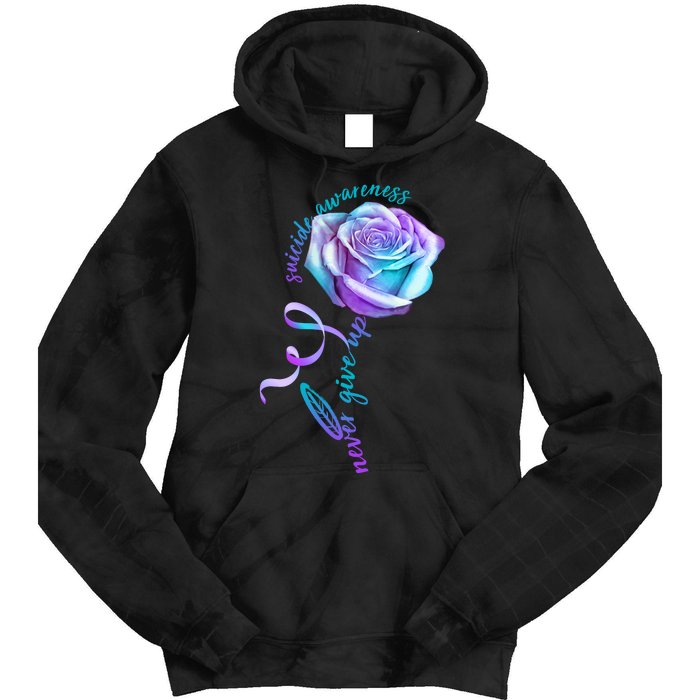 Never Give Up Suicide Awareness Ribbon Rose Tie Dye Hoodie