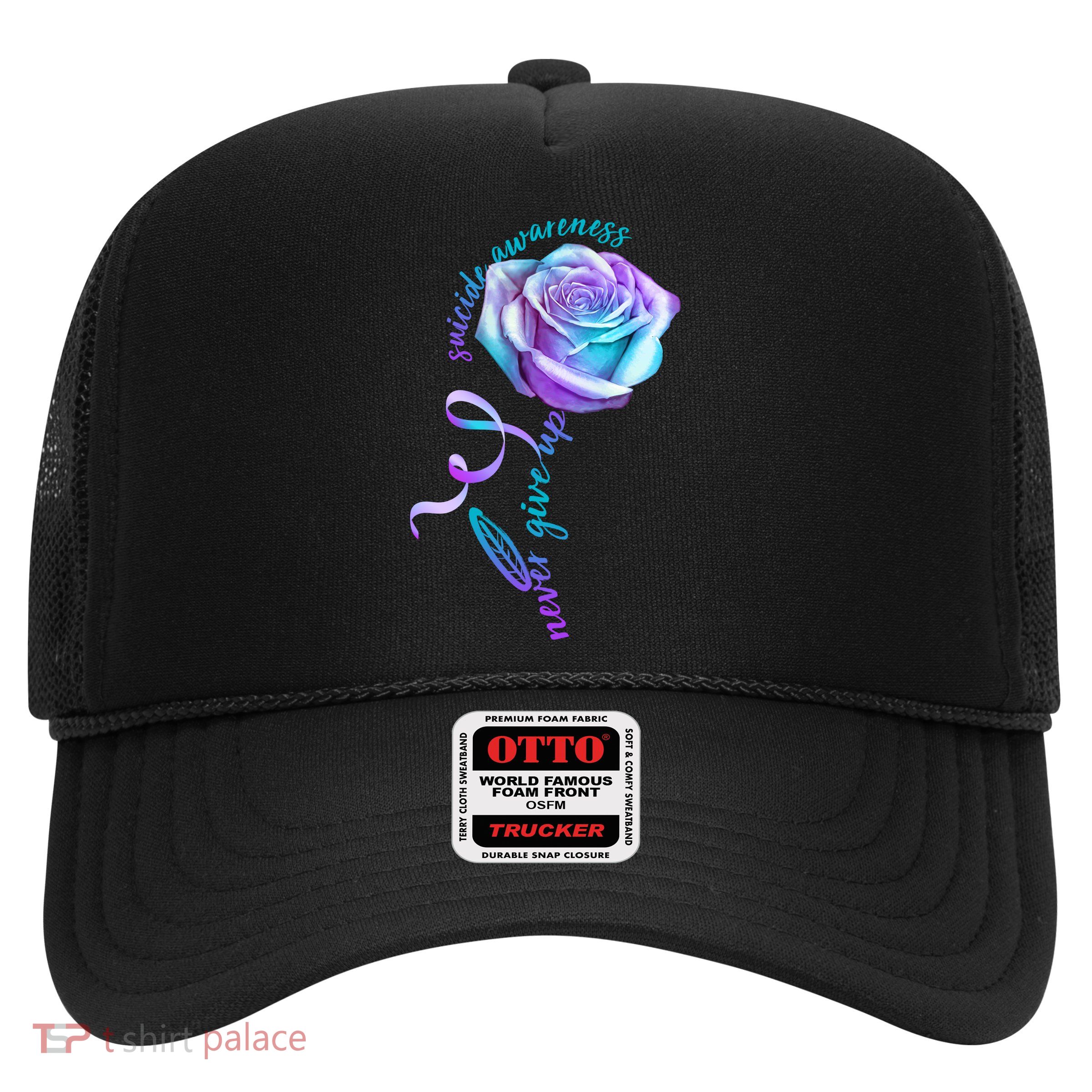 Never Give Up Suicide Awareness Ribbon Rose Trucker Hat