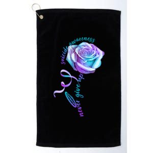 Never Give Up Suicide Awareness Ribbon Rose Platinum Collection Golf Towel