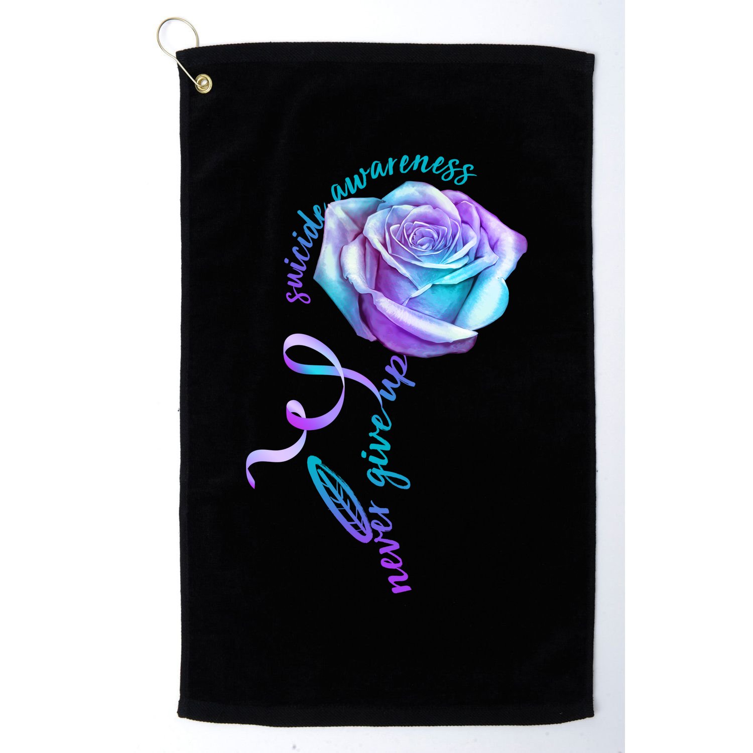 Never Give Up Suicide Awareness Ribbon Rose Golf Towel