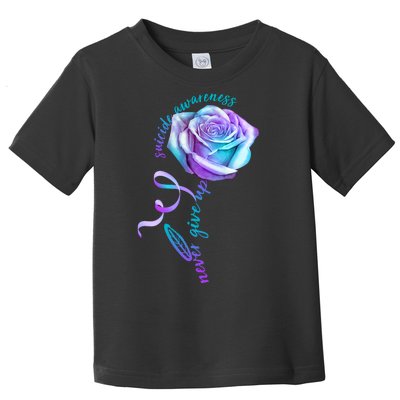 Never Give Up Suicide Awareness Ribbon Rose Toddler T-Shirt