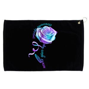 Never Give Up Suicide Awareness Ribbon Rose Grommeted Golf Towel