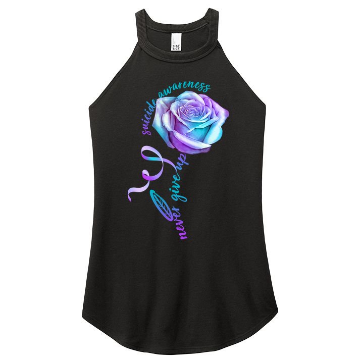 Never Give Up Suicide Awareness Ribbon Rose Women's Perfect Tri Rocker Tank