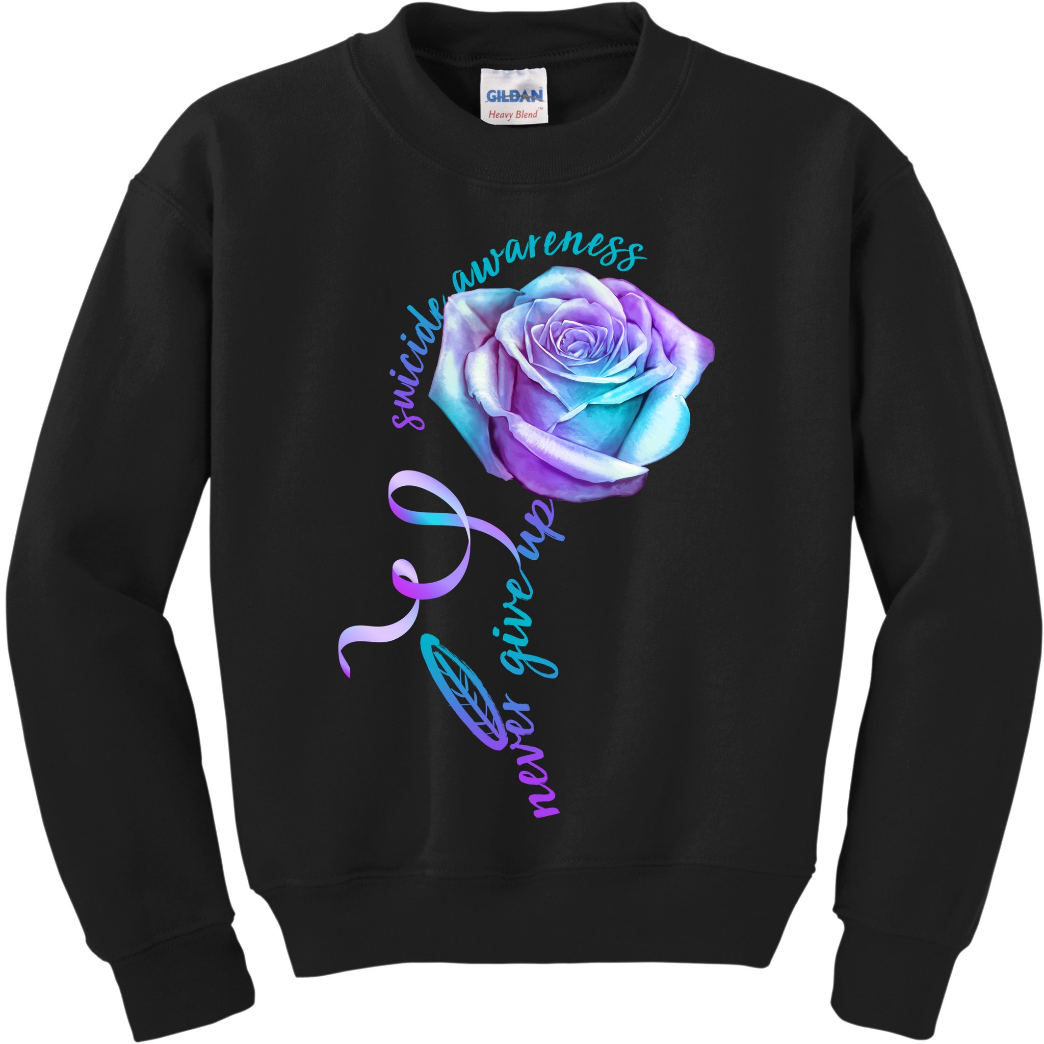 Never Give Up Suicide Awareness Ribbon Rose Kids Sweatshirt