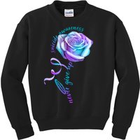 Never Give Up Suicide Awareness Ribbon Rose Kids Sweatshirt