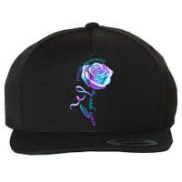 Never Give Up Suicide Awareness Ribbon Rose Wool Snapback Cap