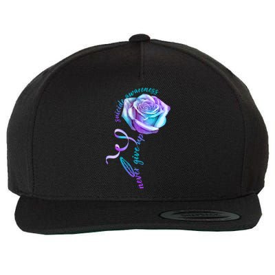 Never Give Up Suicide Awareness Ribbon Rose Wool Snapback Cap