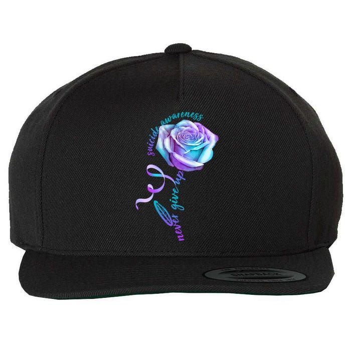 Never Give Up Suicide Awareness Ribbon Rose Wool Snapback Cap